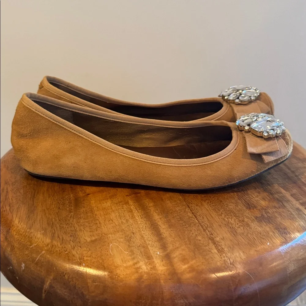 Jessica Simpson Gold Velvet Flats with Crystal embellishments Sz 8.5 medium NWOB - Picture 7 of 11